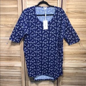 Macllyn Nautical Blue Anchor Print Women's Top Size L  New With Tags